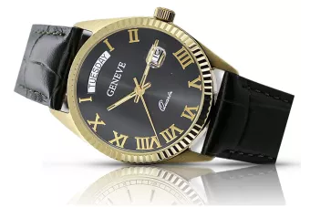 Złoty zegarek męski damski 14k 585 Geneve mw013yd2bc z czarną tarczą
