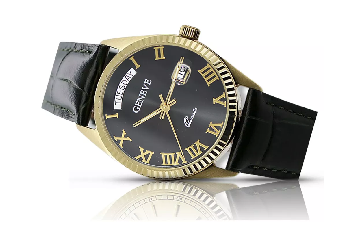 Reloj Geneve de Mujeres de Oro Amarillo 14k Oro MW013YD2BC Dial negro