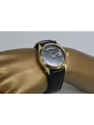 14k Goldene Herrenuhr, Schwarzes Zifferblatt, Quarz, 41mm