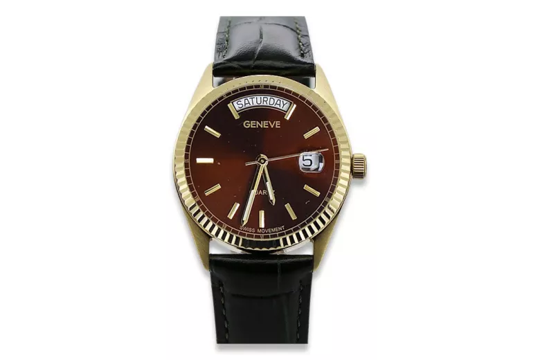 Gold men's watch Geneve ★ zlotychlopak.pl ★ Gold purity 585 333 Low Price!