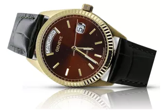 Geneve Gelbgold-Armbanduhr für Damen und Herren mit braunem Zifferblatt MW013YDBR