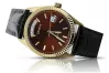 Yellow 14k gold men's women's Geneve brown dial watch mw013ydbr