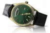 Galben 14k aur bărbaţi femei Geneva verde ceas cu cadran mw013ydgr