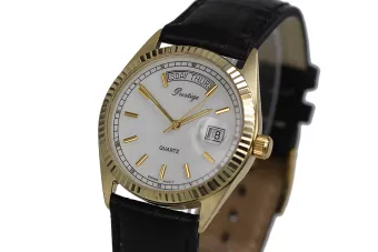 Amarillo de oro de 14k hombres mujer Geneve reloj de línea blanca mw013ydw