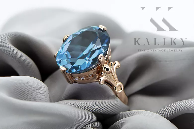 Klasikinis "Vintage" žiedas "Aquamarine" originalas "Vintage" 14k rožinio aukso VRC369R