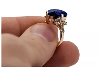 Оригинално ретро 14k розово злато Сапфир Пръстен Винтидж бижута vrc369r