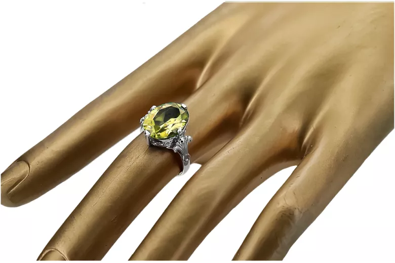 Argent sterling 925 Péridot jaune Anneau Vintage vrc369s