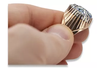 Rožinio raudono aukso žiedas, paauksuotas 925 su kubiniu cirkoniu vrc048rp Vintažiniai papuošalai