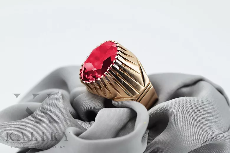 Inel Rubin Sterling argint roz auriu placat vrc048rp rus sovietic bijuterii stil Vintage