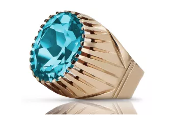 Anillo Aguamarina Plata de ley chapado en oro rosa vrc048rp Joyería de estilo vintage soviético ruso