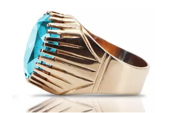 Anillo Aguamarina Plata de ley chapado en oro rosa vrc048rp Joyería de estilo vintage soviético ruso