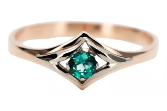 Esmeralda Oro rosa antiguo original de 14k Anillo Artesanía vintage vrc351r