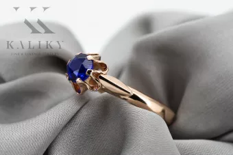 Pierścionek Szafir Oryginalny wyrób Vintage 14k z różowego złota Vintage unikatowe vrc094r