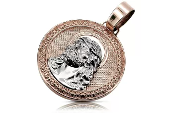 Rosa rosa blanco de 14k oro Jezus colgante medallón icono pj005rw