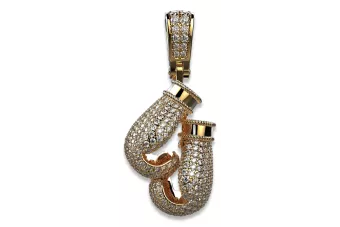 Man's 14k solid yellow gold boxing gloves with zircones pendant cgcpc043y