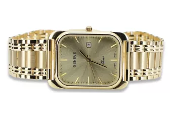 14k Gelbgold Rechteckige Herrenuhr, Italienischer Quarz
