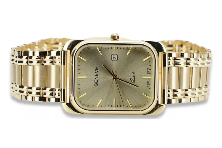 Ceas bărbătesc de aur 14K Geneva, cuarţ japonez, 36.8mm