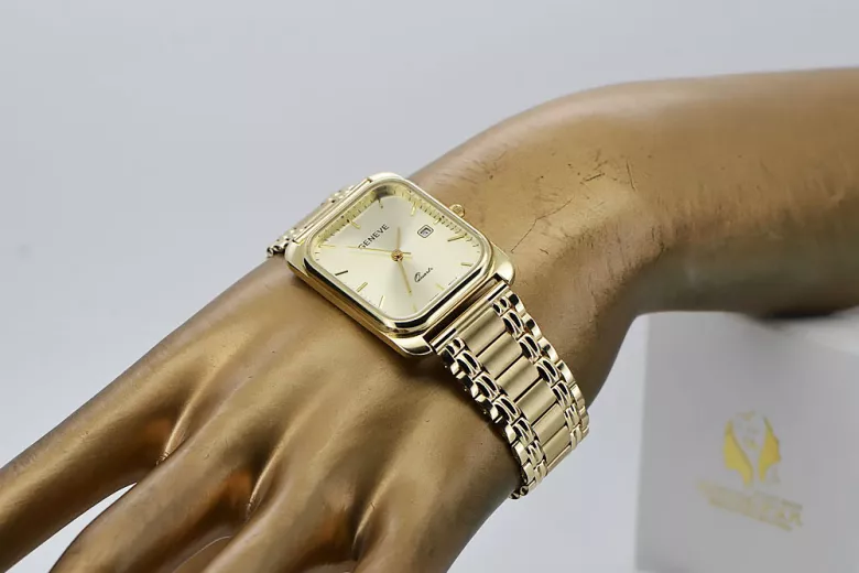 Ceas bărbătesc de aur 14K Geneva, cuarţ japonez, 36.8mm