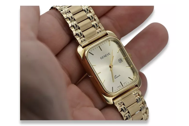 Ceas bărbătesc de aur 14K Geneva, cuarţ japonez, 36.8mm