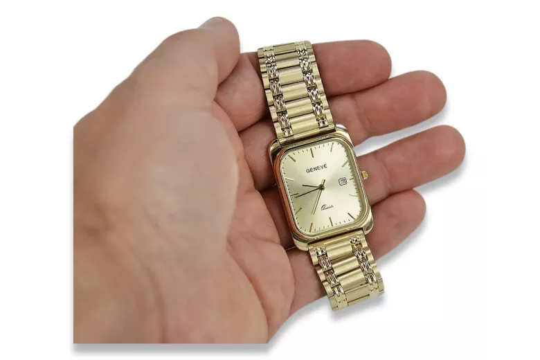 Ceas bărbătesc de aur 14K Geneva, cuarţ japonez, 36.8mm