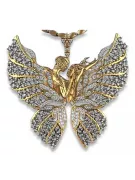 Zawieszka motyl z żółtego białego 14k złota wisiorek z cyrkoniami cgcpz044yw