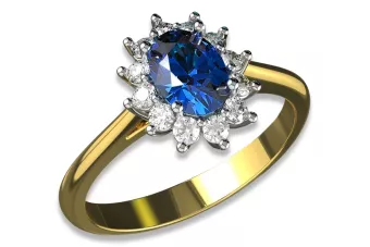 Zásnubný prsteňový vozík so žltým zlatým zlatom 14k so zafírmi a diamantmi CGCRD004Y