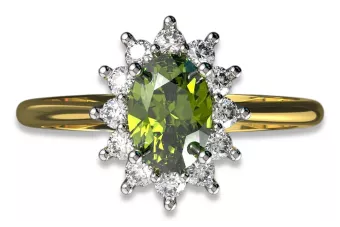 Vintage style Ring Yellow Peridot 14K Yellow White Gold cgcrd004yw