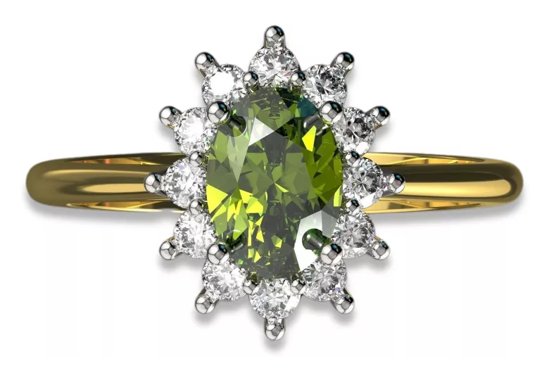 Klasikinis žiedas Vintage Geltonas Peridotas 14k geltonas baltasis auksas cgcrd004yw-yp