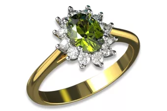 Vintage style Ring Yellow Peridot 14K Yellow White Gold cgcrd004yw