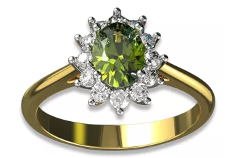 Vintage style Ring Yellow Peridot 14K Yellow White Gold cgcrd004yw