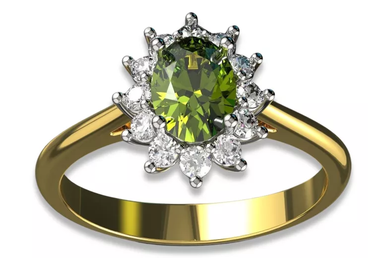 Klasikinis žiedas Vintage Geltonas Peridotas 14k geltonas baltasis auksas cgcrd004yw-yp