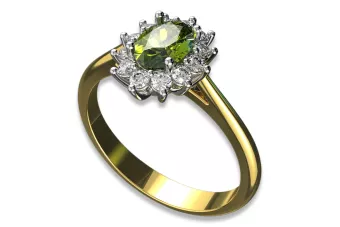 Vintage style Ring Yellow Peridot 14K Yellow White Gold cgcrd004yw