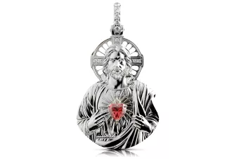 Blanc 14k or 585 Jésus icône pendentif avec ruby pj006w