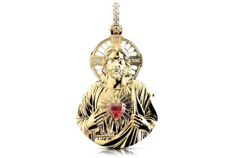 Colgante icono Jesús oro amarillo 14k 585 con circonita rubí pj006y