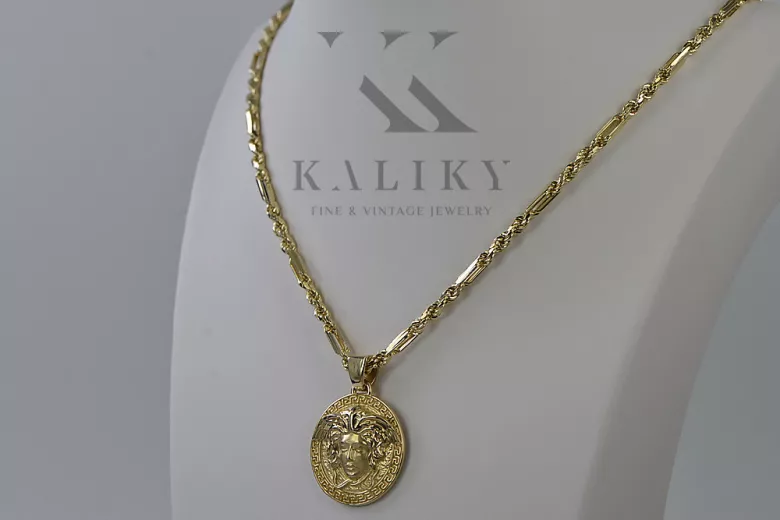 Greek style medallion Jellyfish & Corda Figaro 14k gold chain cpn049y20&cc004y50