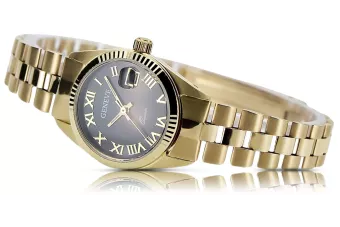 Jaune 14k 585 montre-bracelet dame en or Geneve montre cadran noir lw020ydbc)