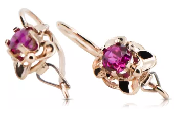 Oro rosa antiguo original de 14k Rubí Pendientes Artesanía vintage vec116r