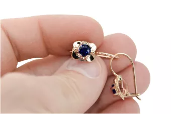 Винтидж крафт Обеци Сапфир Оригинално ретро 14k розово злато vec116r