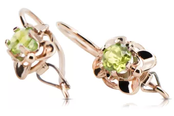Oro rosa antiguo original de 14k Peridoto amarillo Pendientes Joyería vintage vec116r