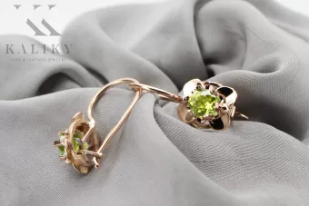 Oro rosa antiguo original de 14k Peridoto amarillo Pendientes Joyería vintage vec116r
