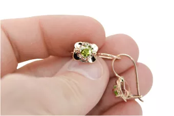 Oro rosa antiguo original de 14k Peridoto amarillo Pendientes Joyería vintage vec116r