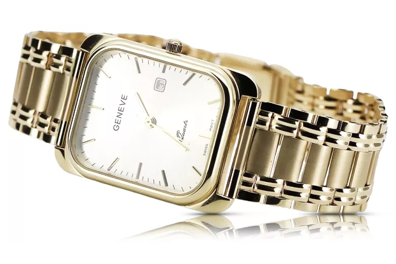 Ceas bărbătesc de aur 14K Geneva, cuarţ japonez, 36.8mm