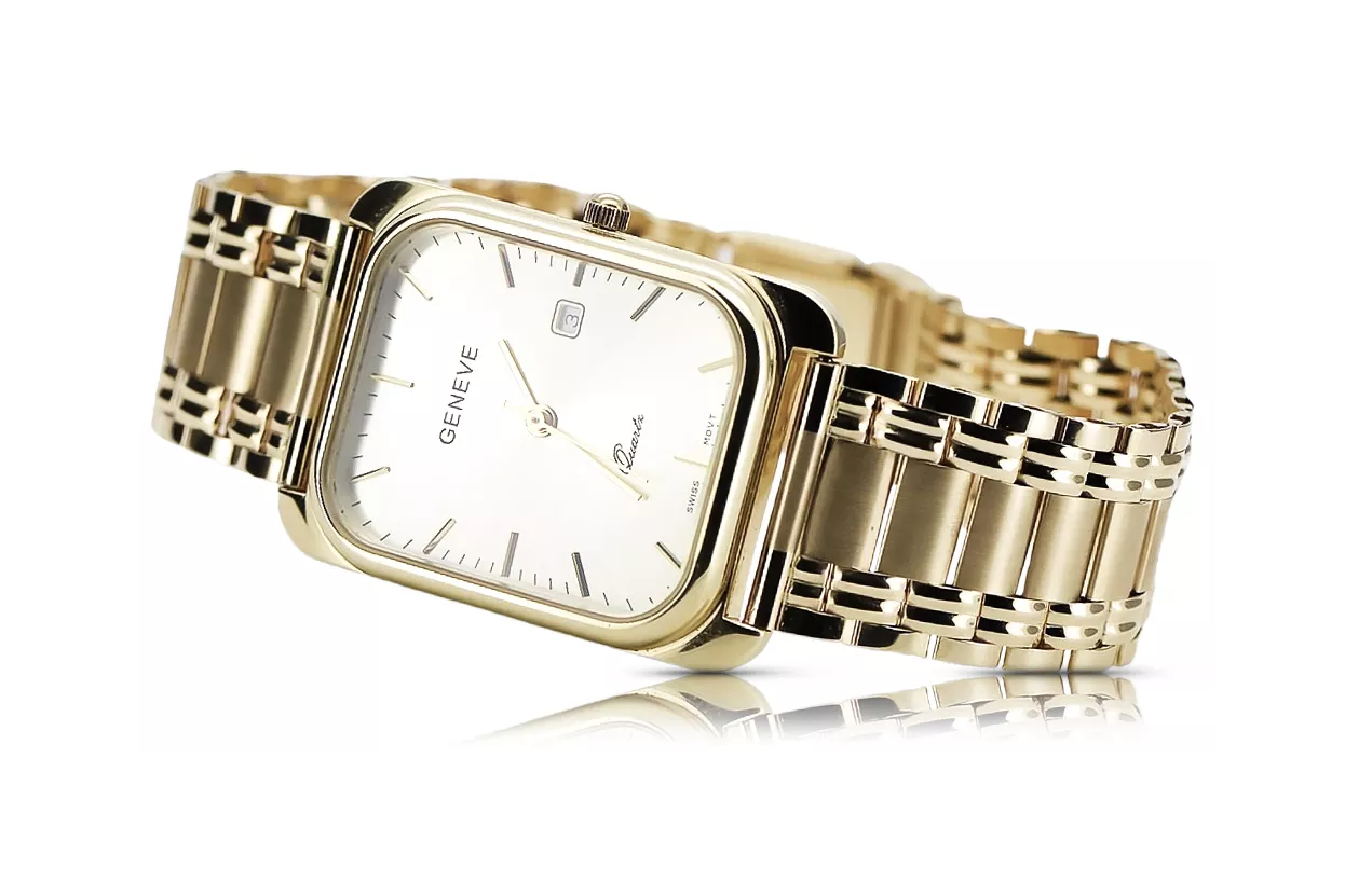 14k Gold Rectangular Men's Watch, Italian Quartz