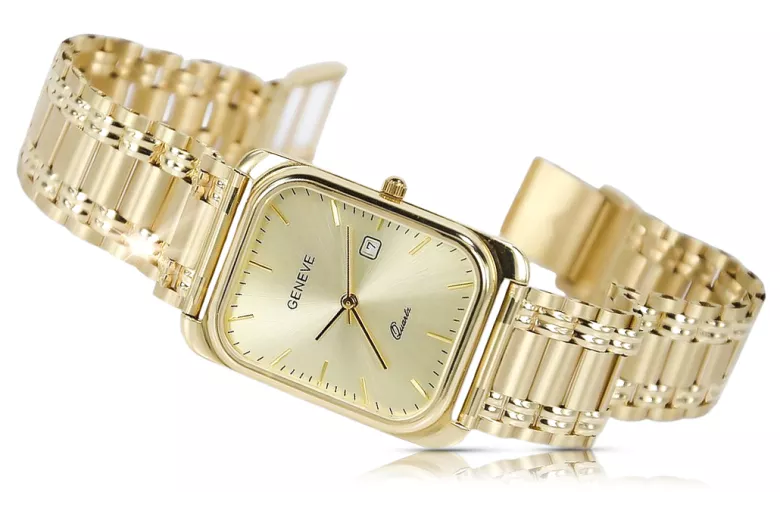 Ceas bărbătesc de aur 14K Geneva, cuarţ japonez, 36.8mm