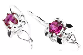 Pendientes vintage de plata 925 Ruby vec116s estilo soviético ruso