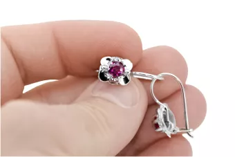 Pendientes vintage de plata 925 Ruby vec116s estilo soviético ruso