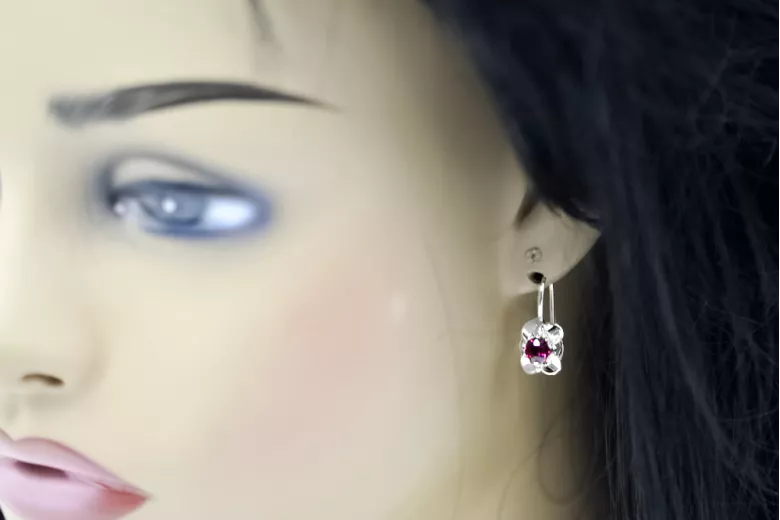 Pendientes vintage de plata 925 Ruby vec116s estilo soviético ruso