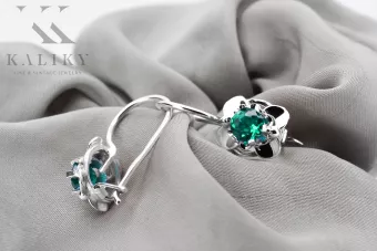 Pendientes vintage de plata 925 con esmeralda vec116s estilo soviético ruso