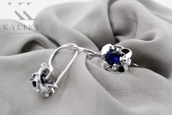 Pendientes vintage de plata 925 con zafiro vec116s estilo soviético ruso