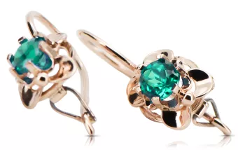 Artesanía vintage Pendientes Esmeralda Oro rosa antiguo original de 14k vec116r
